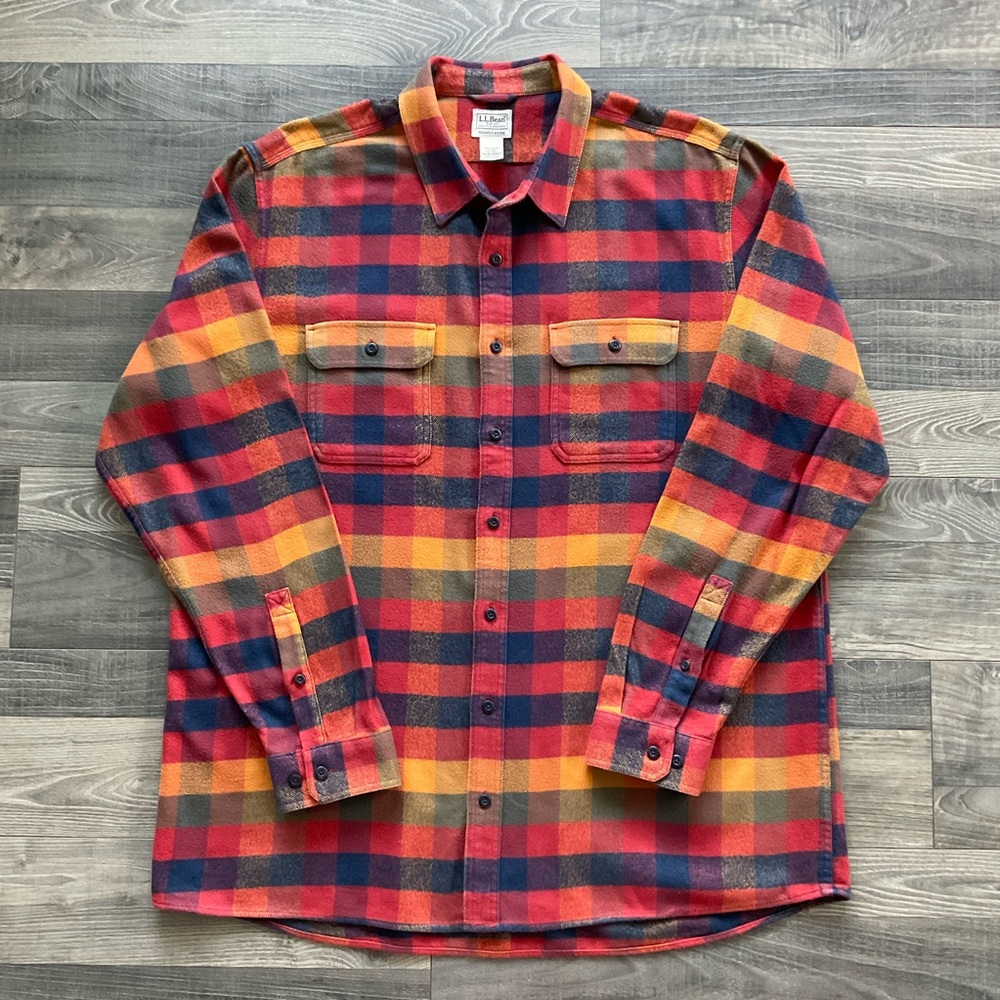 LL Bean Organic Flannel Shirt
Mens XL TALL Slightly Fit
Orange Blue Plaid 508923